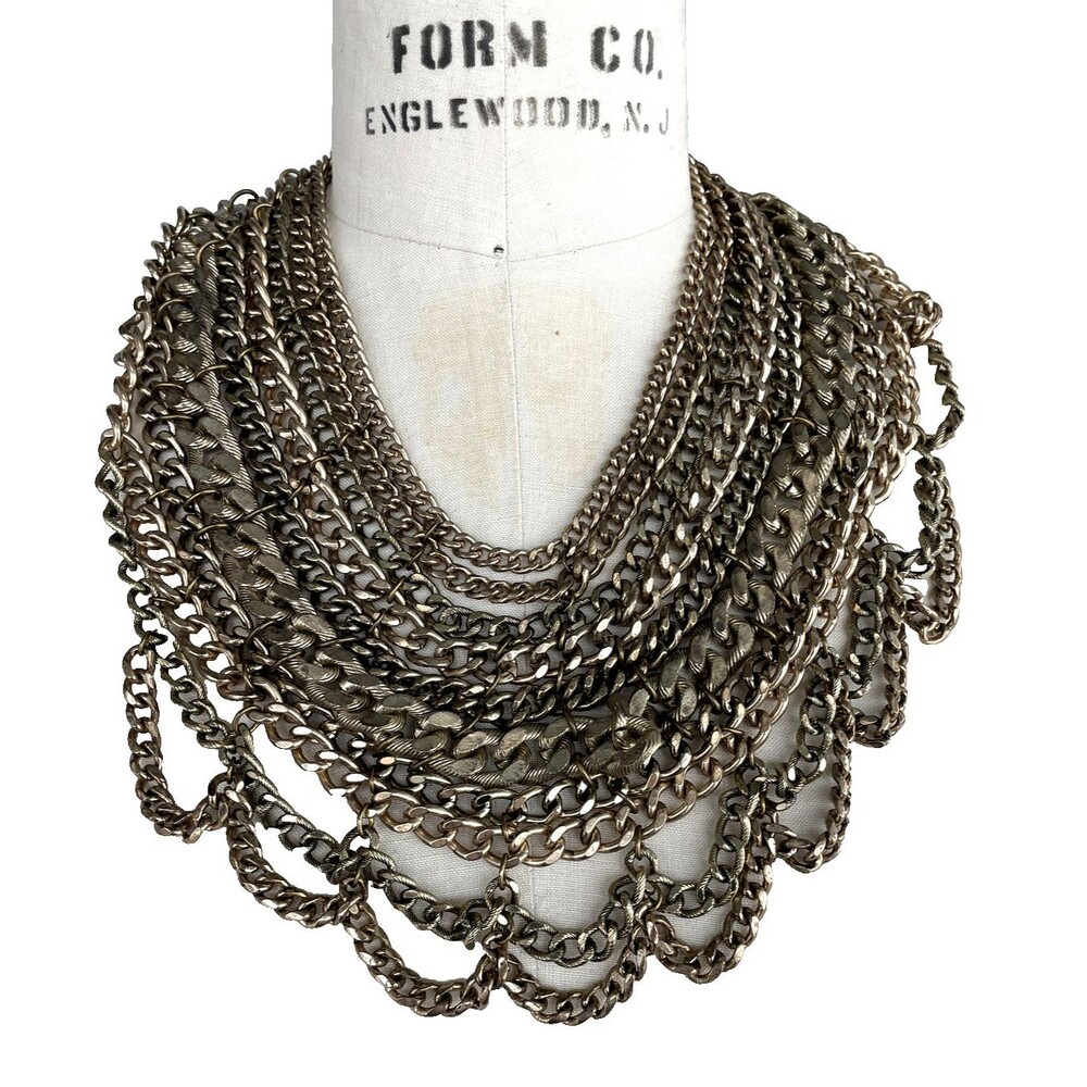 Statement Piece - Y2k Glam/ grunge -Muliple Gold Chains collar Necklace -
